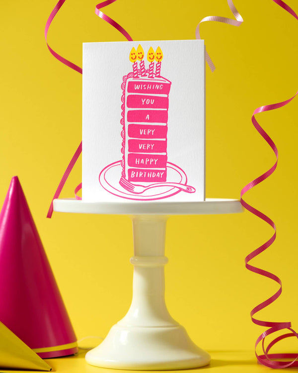 And Here We Are - Letterpress Birthday Card—Very Happy Birthday (Cake, Cute)