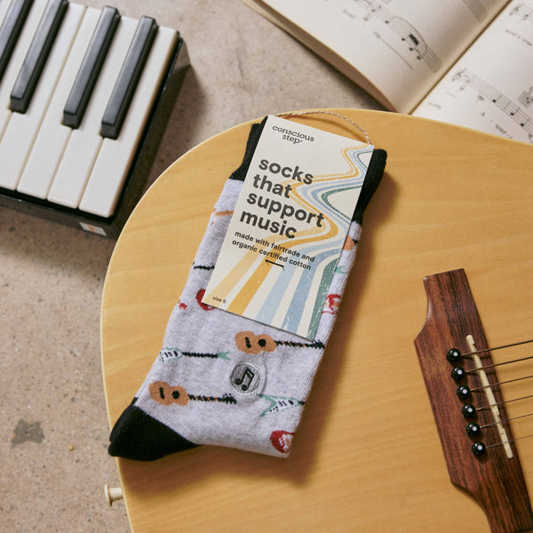 Conscious Step - Socks that Support Music (Gray Guitars)