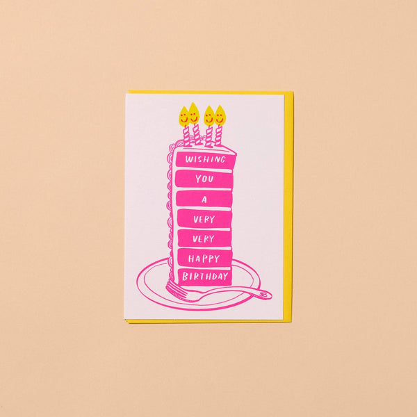 And Here We Are - Letterpress Birthday Card—Very Happy Birthday (Cake, Cute)