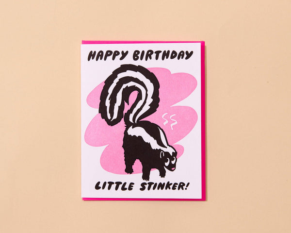 And Here We Are - Letterpress Birthday Card—Little Stinker (Skunk, Kids, Cute)