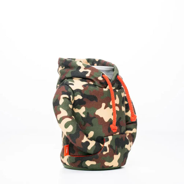 Puffin Drinkwear - The Hoodie - Insulated Can Cooler - Woodsy Camo & Puffin Red