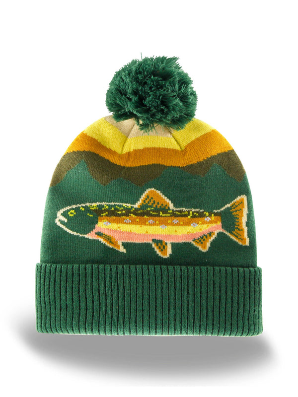 Northern Icons Creations INC - Rainbow Trout Knit Beanie Hat with Pom | Outdoor Fishing Mountain Winter Ribbed Cuffed Cap