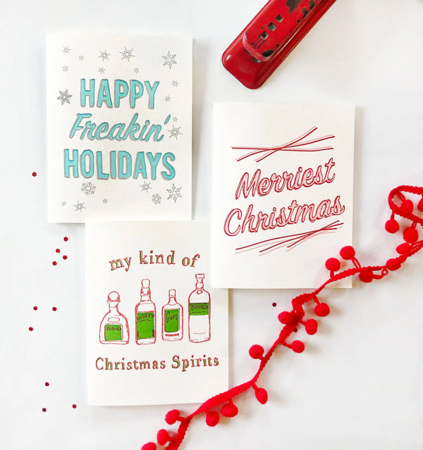Steel Petal Press - Christmas Spirits - Funny Letterpress Holiday Card