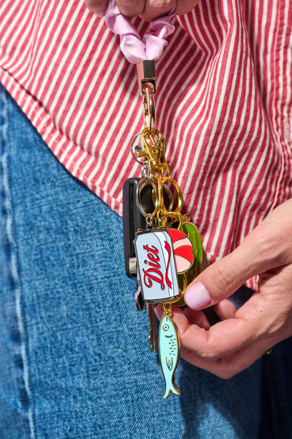 And Here We Are - Diet Soda Enamel Keychain & Bag Charm - Stocking stuffer, Holiday, Gift Guide