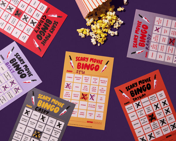 And Here We Are - Scary Movie Cheesy Movie Night Bingo - Halloween , Pop Culture, Father's Day gift, Fall game, Spooky, Fun, pop culture - Stocking stuffer, Holiday, Gift Guide