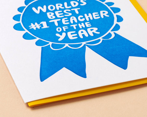 And Here We Are - Letterpress Thank You Card—Teacher Ribbon (Sweet, Vibrant)