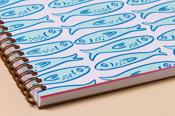 And Here We Are - Sardines Letterpress A5 Spiral Notebook - Made in USA - Seafood - Ocean - Beach - Animals - Foodie - Coastal - Back to School, Housewarming Gift - Stocking stuffer, Holiday, Gift Guide