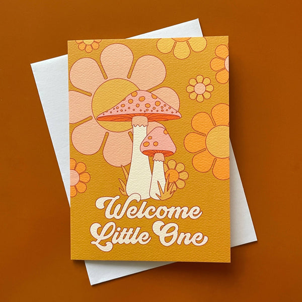 Welcome Little One Card - Mushrooms