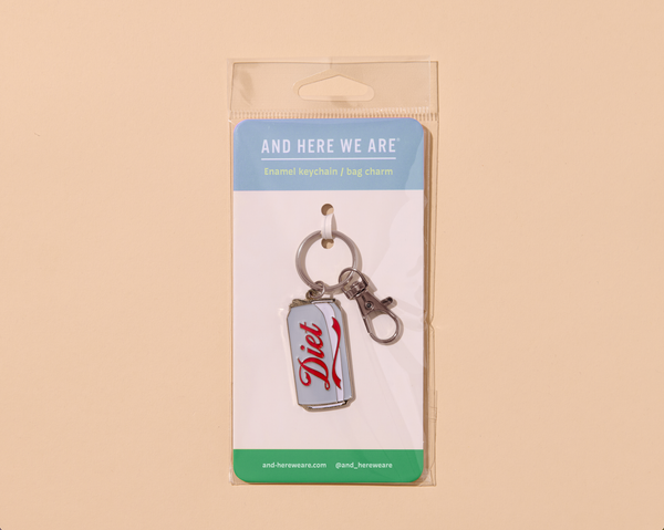 And Here We Are - Diet Soda Enamel Keychain & Bag Charm - Stocking stuffer, Holiday, Gift Guide