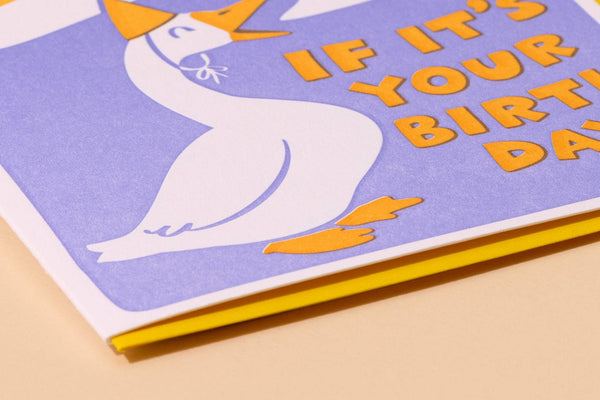 And Here We Are - Letterpress Birthday Card—Honk Bday (Goose, Colorful, Silly)