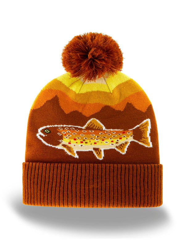 Northern Icons Creations INC - Rainbow Trout Knit Beanie Hat with Pom | Outdoor Fishing Mountain Winter Ribbed Cuffed Cap