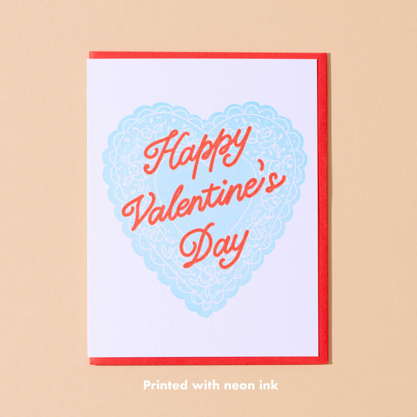 And Here We Are - Vintage Valentine's Day Doily Letterpress Greeting Card- Made in USA