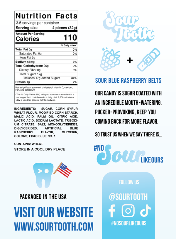 Sour Tooth - Sour Blue Raspberry Belts