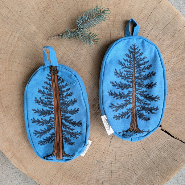 ilikesara | art + goods - Zippered pouch | eastern white pine - blue tree/forest pencil, supply, makeup bag with waterproof lining