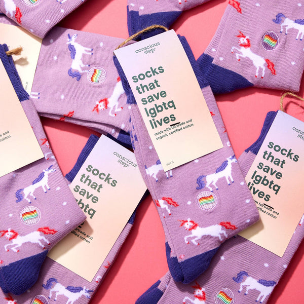Conscious Step - Socks that Save LGBTQ Lives (Purple Unicorns)
