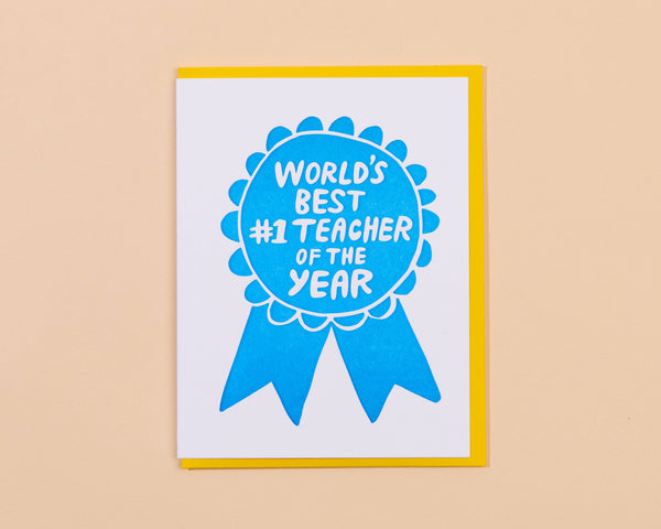 And Here We Are - Letterpress Thank You Card—Teacher Ribbon (Sweet, Vibrant)