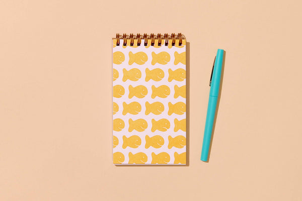 And Here We Are - Goldfish Crackers Letterpress Pocket-size Spiral Notebook - Made in USA - Foodie, Snack, Kids - Stocking stuffer, Holiday, Gift Guide