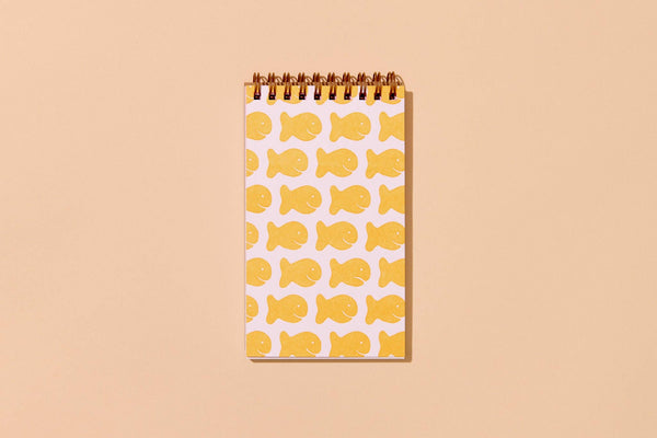 And Here We Are - Goldfish Crackers Letterpress Pocket-size Spiral Notebook - Made in USA - Foodie, Snack, Kids - Stocking stuffer, Holiday, Gift Guide