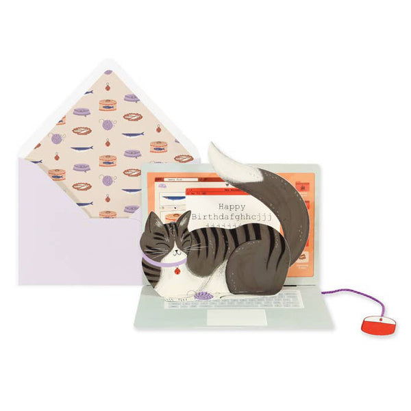 UWP Luxe - Laptop Cat Birthday Pop-Up Card
