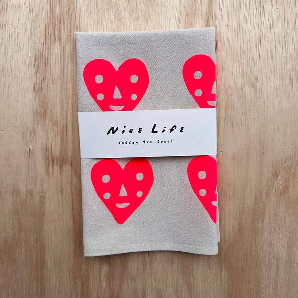 Nice life - Heart screenprinted tea towel