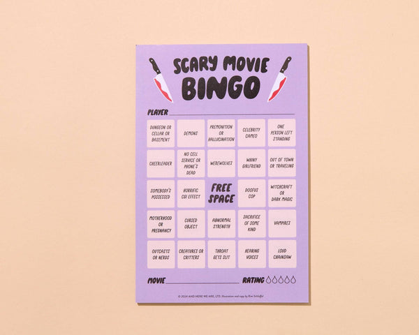 And Here We Are - Scary Movie Cheesy Movie Night Bingo - Halloween , Pop Culture, Father's Day gift, Fall game, Spooky, Fun, pop culture - Stocking stuffer, Holiday, Gift Guide