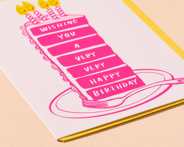 And Here We Are - Letterpress Birthday Card—Very Happy Birthday (Cake, Cute)
