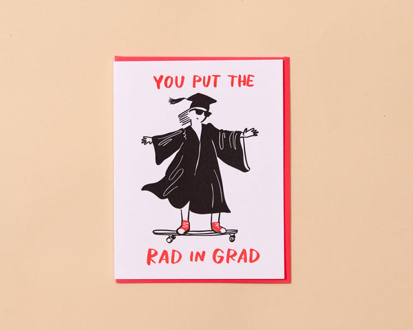 And Here We Are - Letterpress Graduation Card—Rad in Grad (Modern, Congrats)