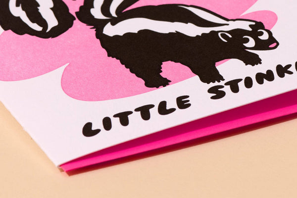 And Here We Are - Letterpress Birthday Card—Little Stinker (Skunk, Kids, Cute)