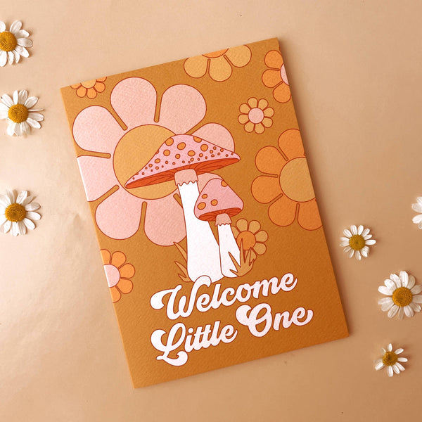 Welcome Little One Card - Mushrooms