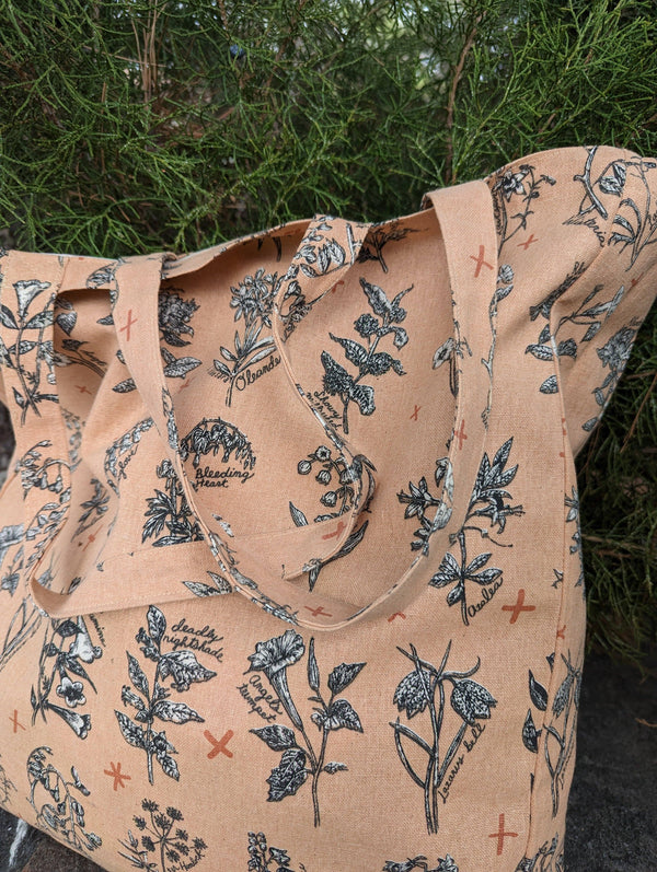 ilikesara | art + goods - Tote bag | fatal florals - pink poisonous flower canvas screenprinted tote