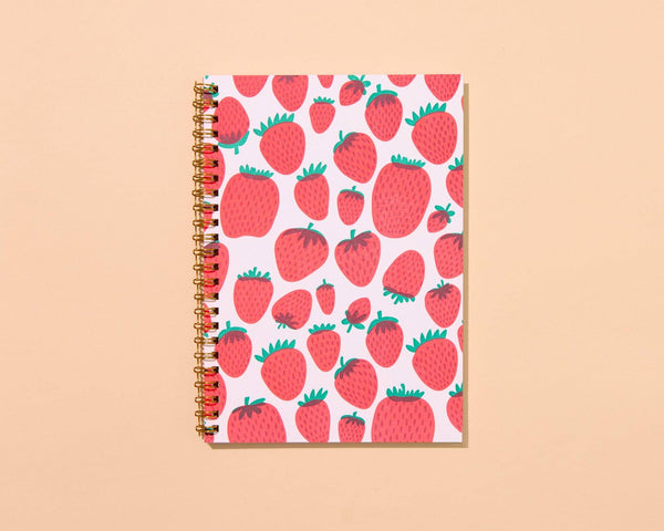 And Here We Are - Strawberry Letterpress A5 Spiral Notebook - Made in USA - Foodie, Fruit, Berry, Garden, Journal - Stocking stuffer, Holiday, Gift Guide