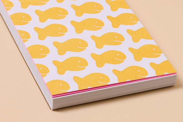 And Here We Are - Goldfish Crackers Letterpress Pocket-size Spiral Notebook - Made in USA - Foodie, Snack, Kids - Stocking stuffer, Holiday, Gift Guide