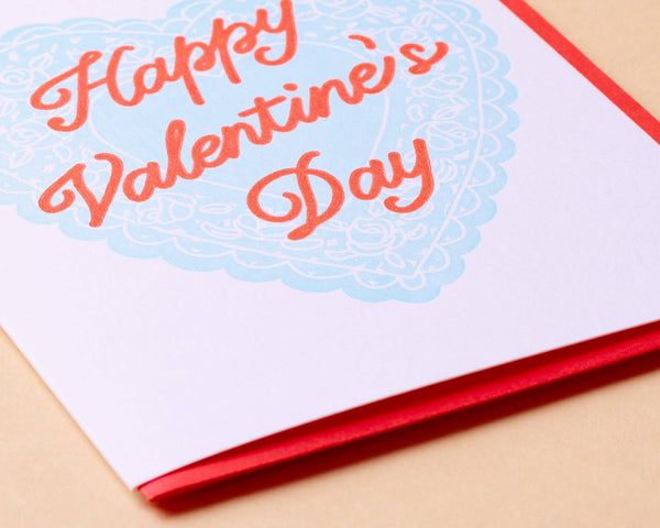And Here We Are - Vintage Valentine's Day Doily Letterpress Greeting Card- Made in USA