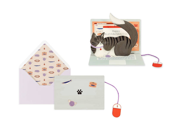 UWP Luxe - Laptop Cat Birthday Pop-Up Card