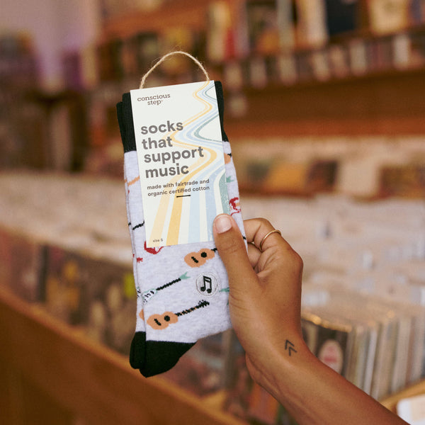 Conscious Step - Socks that Support Music (Gray Guitars)
