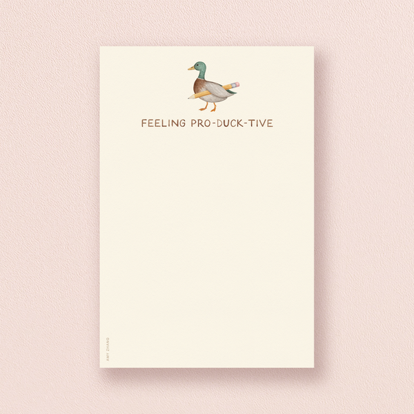 Amy Zhang - Feeling Productive — Cute Duck And Pencil Pun Notepad