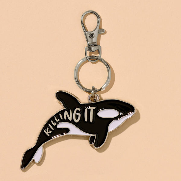 And Here We Are - Killing it Orca Enamel Keychain, Bag Charm - Stocking stuffer, Holiday, Gift Guide