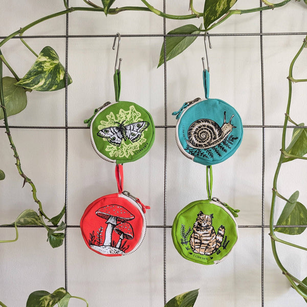 ilikesara | art + goods - Coin pouch | mushroom - red zipper bag with waterproof lining