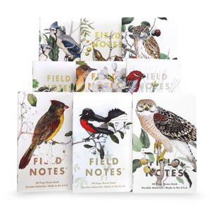 Set of Field Notes notebooks with bird illustrations on the covers.