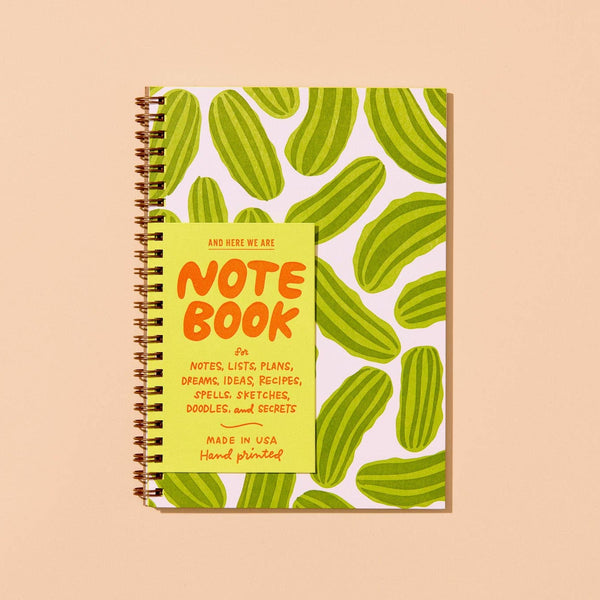 And Here We Are - Pickles Letterpress A5 Spiral Notebook - Made in USA - Foodie - Snack - Charcuterie - Back to School, Dinner Party, Housewarming Gift, - Stocking stuffer, Holiday, Gift Guide