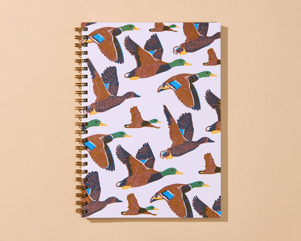 And Here We Are - Letterpress A5 Lined Spiral Notebook—Flying Ducks