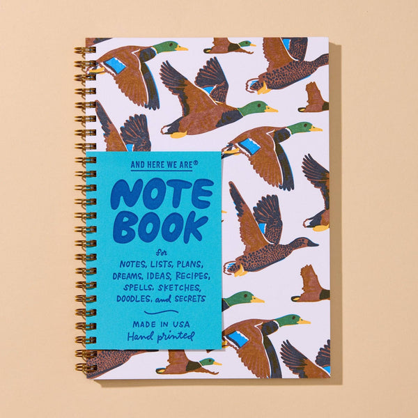 And Here We Are - Letterpress A5 Lined Spiral Notebook—Flying Ducks