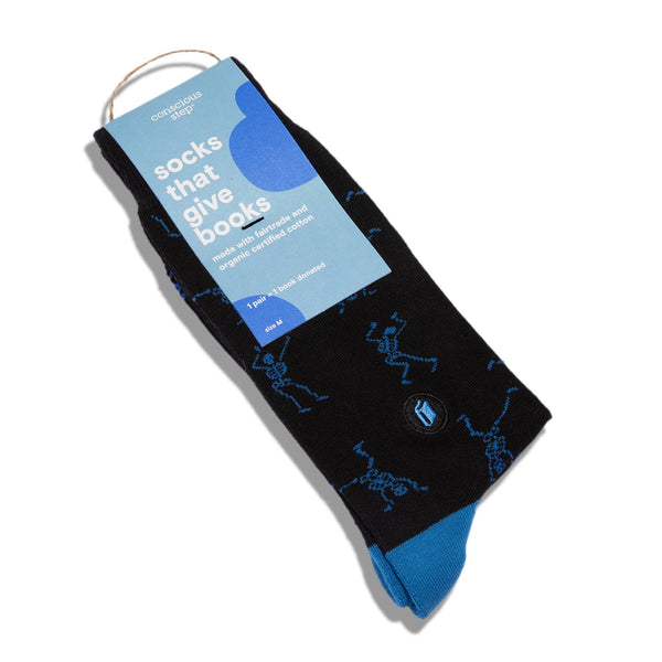Conscious Step - Socks that Give Books  (Black Skeletons): Medium