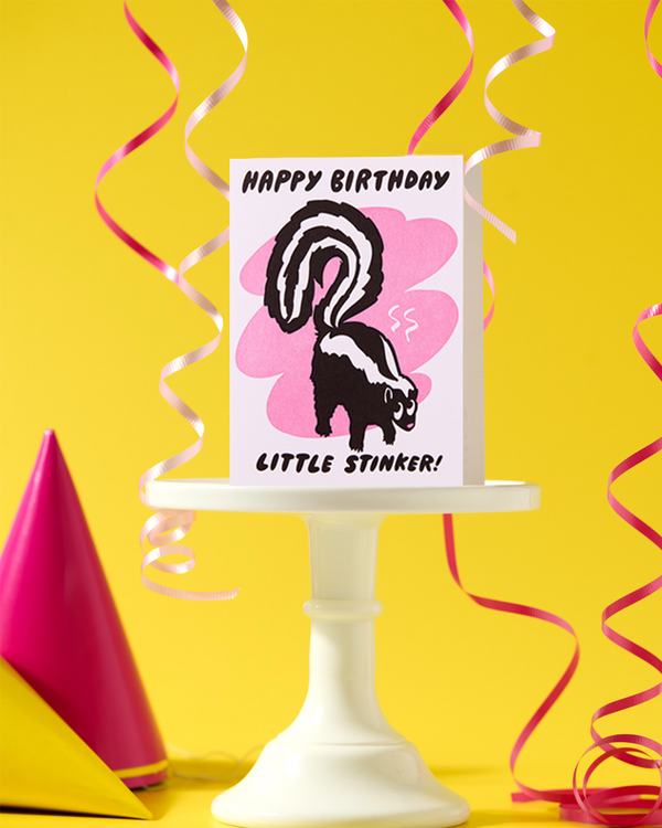 And Here We Are - Letterpress Birthday Card—Little Stinker (Skunk, Kids, Cute)