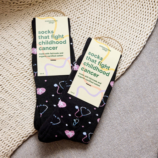 Conscious Step - Socks that Fight Childhood Cancer (Black Stethoscopes)
