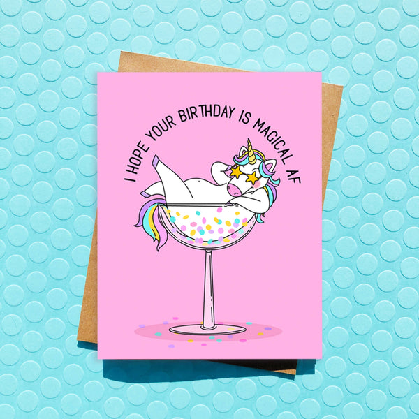 Top Hat and Monocle - Magical AF Funny Birthday Card - Unicorn Card