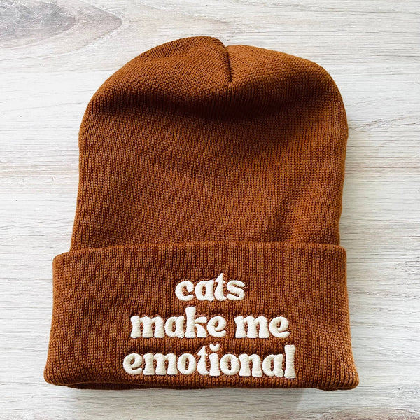 The Silver Spider - Cats make me emotional knit beanie hat Made in America