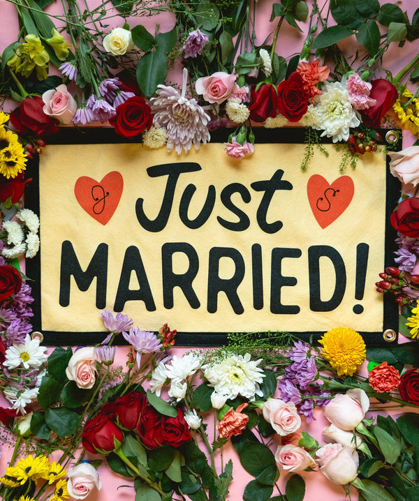 Oxford Pennant - Just Married Camp Flag