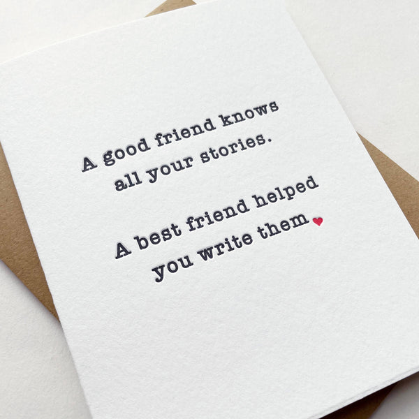 Steel Petal Press - Friend Stories - Letterpress Love and Friendship Anniversary Galentine Card