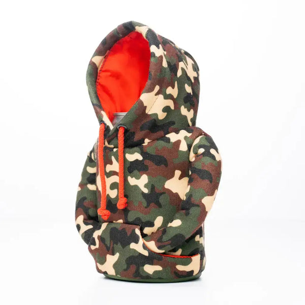 Puffin Drinkwear - The Hoodie - Insulated Can Cooler - Woodsy Camo & Puffin Red